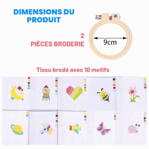 JSTHHTT Kit de broderie au point de croix pour enfants et débutants, 10 motifs, instructions en français, aiguilles et cerceaux – vue 2