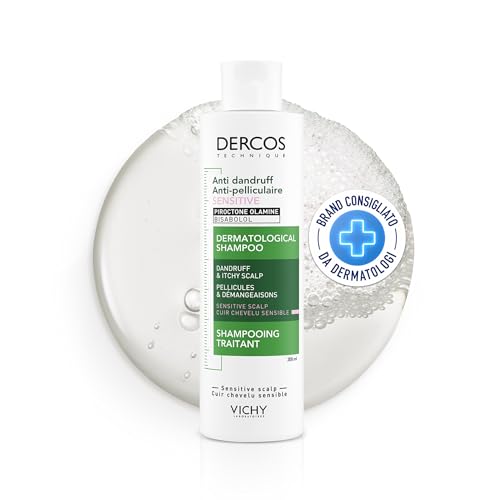 VICHY Anti-Schuppen Sensitive Intensiv-Shampoo, Stärkt das Mikrobiom, Anti-Rückfall-Effekt, Mit Pirocton-Olamin und Bisabolol, Ohne Sulfate, Dercos Anti-Schuppen, 200 ml
