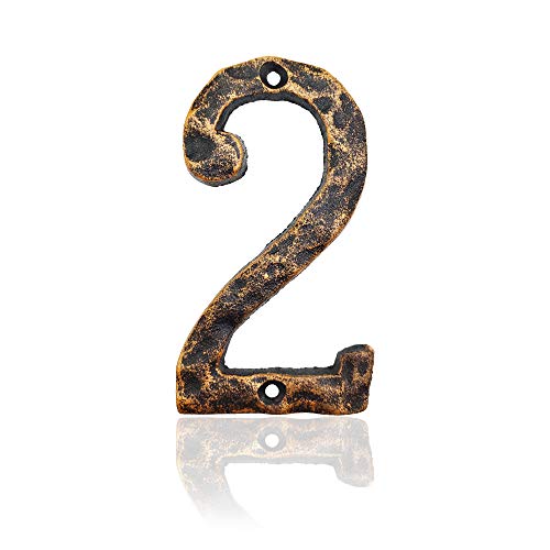 5.5 Inch House Numbers, Cast Iron Home Address Number, Featuring Solid/Heavy Duty & Sturdy, Uneven Bronze-colored,Number 2