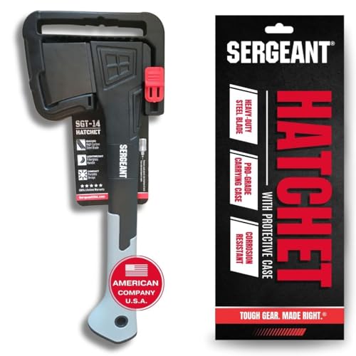 SERGEANT Camping Hatchet SGT-14 Inch, Camp Axe Survival Hatchet Tactical Outdoor Camping Axe w High Carbon Steel Blade, Lightweight Fiberglass Handle, and Compact Portable Design and Carrying Case.