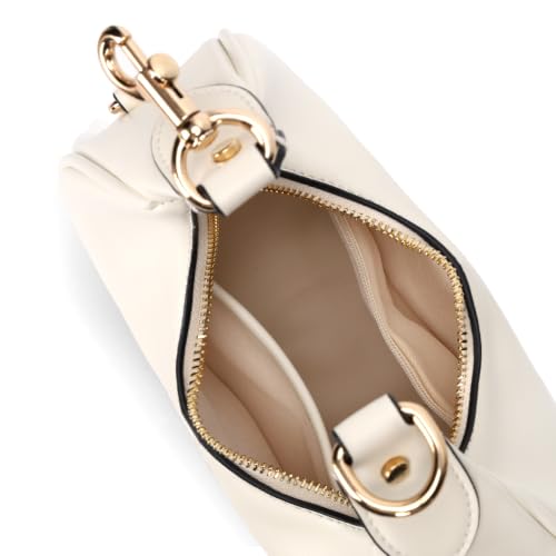 Small Clutch Purse PU Leather Crescent Shoulder Bag Cute Fall Handbag Beige | 3-in-1 Convertible, with Cherry, Crossbody Strap — view 5