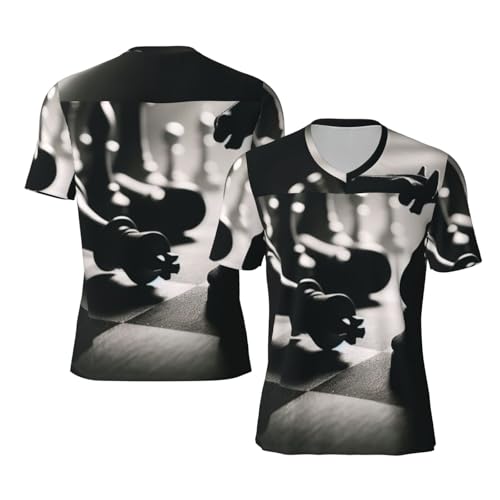 Stylish Athletic Sports Jersey Black-White-Chess-Battle Men's Rugby Jersey Small