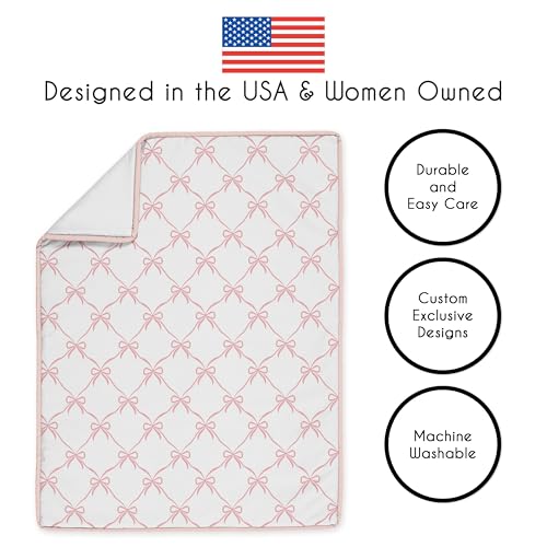 Image of Sweet Jojo Designs 3-Piece Baby Mini Crib Bedding Set (Pink Bows) for Girls, Infants /Nursery incl. Blanket & Portable Pack n Play Fitted Sheets (Bow for Ballerina, Ballet Dancer, Princess Collection)