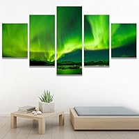 SIGNWIN 5 Panel Canvas Wall Art Astronomy & Space Contemporary Cosmic Dramatic Green Group Photography Realism Ultra for Home Decorations Ready to Hang - 60