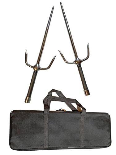 TEKKA BUDO Set Sai Gabeln verchromt mit Waffentasche - Silber 48.5 cm (Paar) - Gewickelter Griff Runde Form