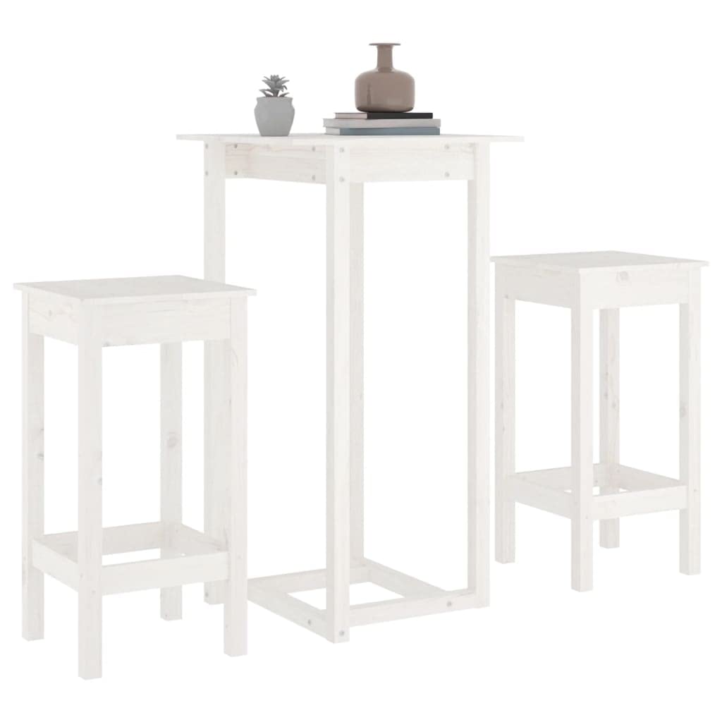 Ensemble de bar 3 pièces blanc en pin massif avec 2 tabourets de bar, table de bar 60 x 60 x 110 cm, meuble de salle à manger stable, peu encombrant, idéal pour la cuisine, la salle à manger