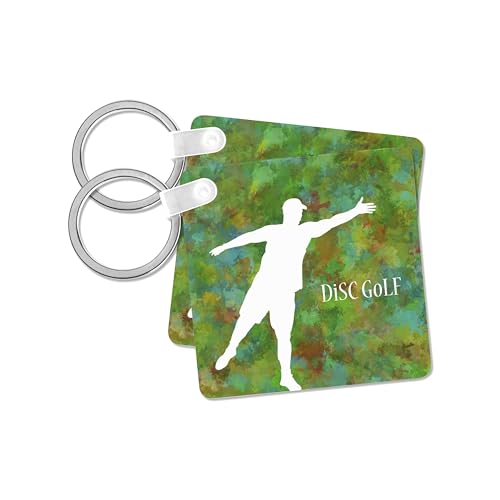 3dRose, Disc Golf - enjoy this cool Disc Golfer putting with a creative and colorful background, set of 2 Key Chains