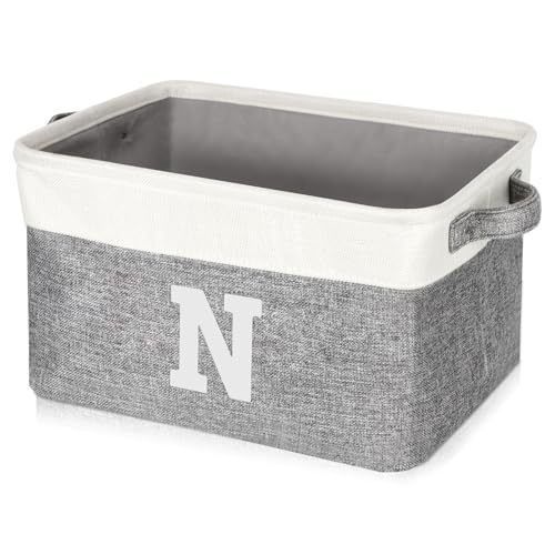 Personalized Gifts Storage Basket Fabric Storage Bins for Shelves, Monogrammed Gifts Storage Baskets for Organizing, Decorative Storage Baskets for Pantry Closet Office Living Room (Letter N)