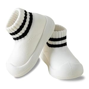 Baby Sock Shoes Toddler Walking Slippers Non-Slip Breathable Stripes Shoes with Soft Rubber Sole for Infant Boys Girls Slip On Sneakers