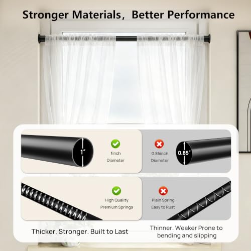Image of Tension Curtain Rod by EZFurni, 28 to 42 Inch, Adjustable Curtain Rods No Drilling, Heavy Duty Tension Rod, Anti-Slip Spring Loaded Curtain Rods for Window, Closet, Door, Black