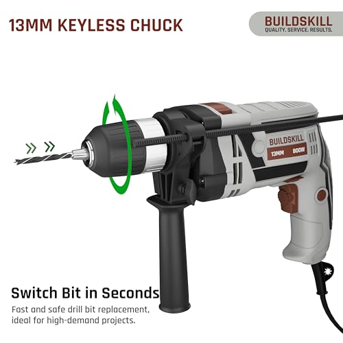 Image of BUILDSKILL 136 PCs Impact 800W Corded Electric Drill Toolkit | 3300 RPM | 48000 Impact Rate | Copper Motor | 13mm Keyless Chuck Drill Machine for Wall Drilling | Forward-Reverse | Professional & DIY