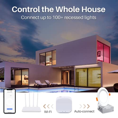 Smart LED Recessed Lighting 6 Inch, IC Rated & ETL Certified Recessed Ceiling Light, RGB & Cool & Warm White Dimmable Color Changing Downlight Work with Alexa/Google, Sync to Music, 1200Lumen,6 Pack by Peteme - Image 4