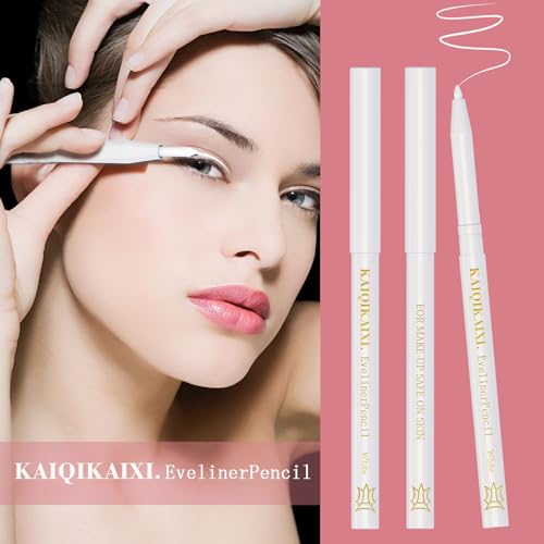 KAIQIKAIXI 6Pcs White Eyeliner Pencils Professional Use as Highlighter,Lip Line Pen Long-lasting Nice Color Eye Brow Gel Pen Makeup Brow Tint Pencils Beauty Makeup Tools