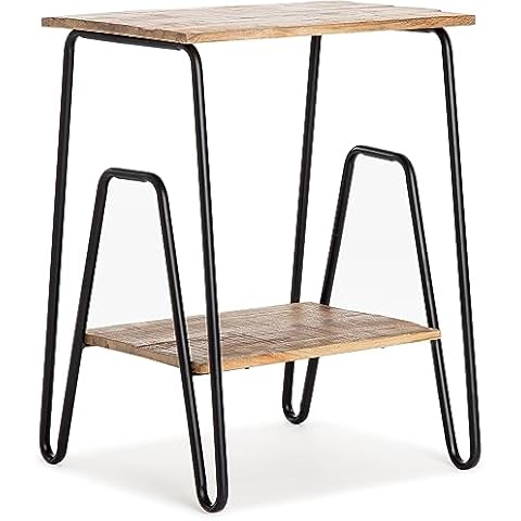 ClickDecor Cooper Industrial Side Table Solid Wood Modern Farmhouse Rustic Accent with Black Metal Hairpin Legs Living Room Storage, Brown Cover