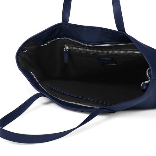Bolso tote grande de cuero azul marino miniatura 4