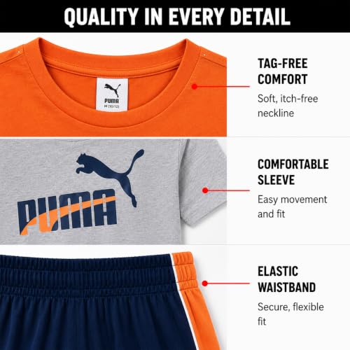 Image of PUMA Boys Active Shorts Set - 3 Piece Performance T-Shirt, Dry Fit Tank Top, and Gym Shorts - Activewear Set for Boys (4-16)