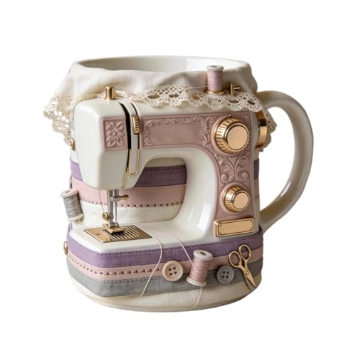 Sewing Machine Mug - 330ml Ceramic Coffee Cup, Cute Sewing Machine Themed Ceramic Mug for Tea Coffee, 330ml Portable Cup for Hom