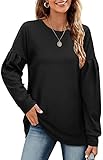 Aokosor Damen Sweatshirt Rundhalsausschnitt , Langarmshirt Damen mit Puffärmel , Oversize Bluse Pullover für Damen Schwarz L