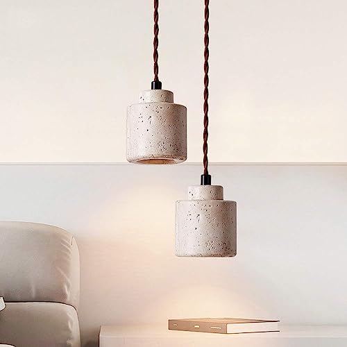 Lámpara de travertino de 2 luces ideal para iluminar la isla de tu cocina con estilo rústico 2