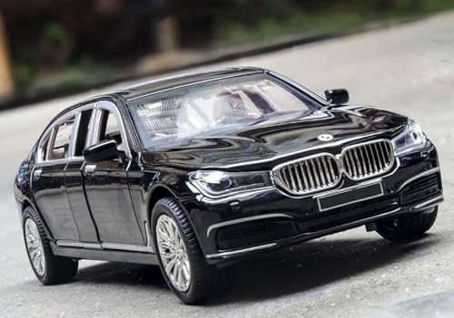 Image of BMW Die Cast Metal Toy Car Model with Openable Doors Hood and Trunk Light and Sound 1:24 Scale Pull Back Action 7 Series 760Li