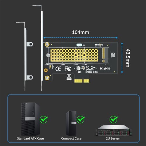 Image of GLOTRENDS M.2 PCIe X1 Adapter With Screw for NVMe /AHCI Key M SSD, X1 /X4 /X8 /X16 Lane Installation, X1 Bandwidth (PA09-X1)