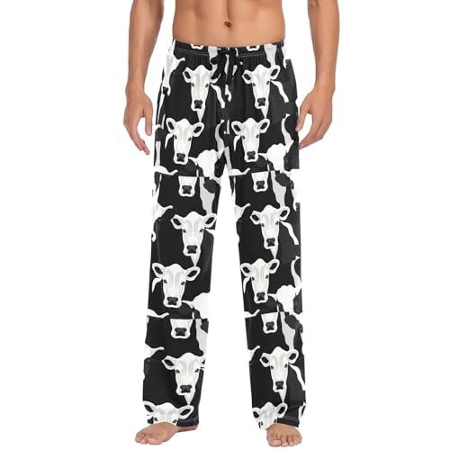 Cow Print Men's Pajamas Pants Cotton Sleep Bottoms Pants Lounge Sleepwear - S2