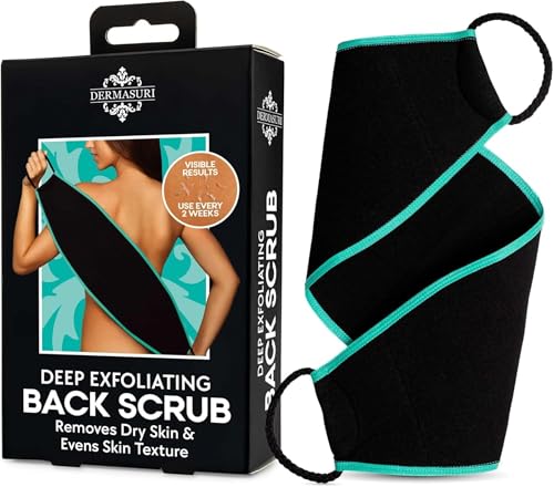 Dermasuri - Deep Exfoliating Back Scrubber - Bath & Shower Back Scrub - Body Exfoliator Scraper Tool - Deep Exfoliation Body Cleaner for Shower - 27' Long, 8' Wide