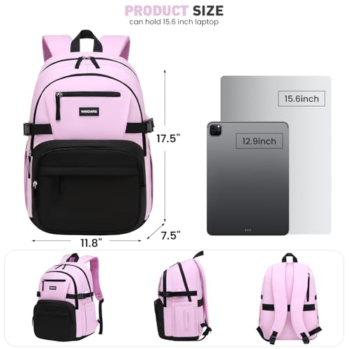 Image of WINDARS Backpack for School Girls, Cute High School Backpacks for Teens Women Student Large Bookbag 15.6 Inch Laptop Bag with USB Charger Port for College Work Travel Trip (Black Purple)