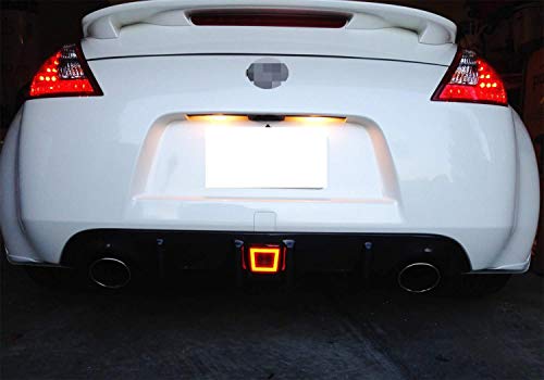Ijdmtoy Dark Smoked Lens Led Rear Fog Light Kit Compatible With 2009-2020 Nissan 370Z & 13-17 Juke Nismo, Powered By Red Led As Brake/Rear Fog & White Led As Backup Reverse Lamp #TOP3