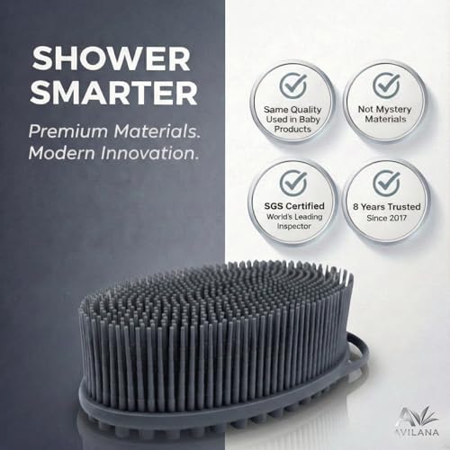 Avilana Premium Silicone Body Scrubber - Trusted Since 2017 - SGS Certified Food Grade Dual Sided Bath Brush, Quick-Dry Exfoliating Loofah Alternative, Massage Brush Sensitive Skin Women Men 2-Pack