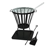Simpa Camelot Fire Pit Medival Styled Stylish Outdoor Fire Pit Stand with BBQ Grill Mesh & Ash Poker + Shovel Set. Ideal for BBQ's Alfresco Dining Parties Camping and General Garden Decorations.