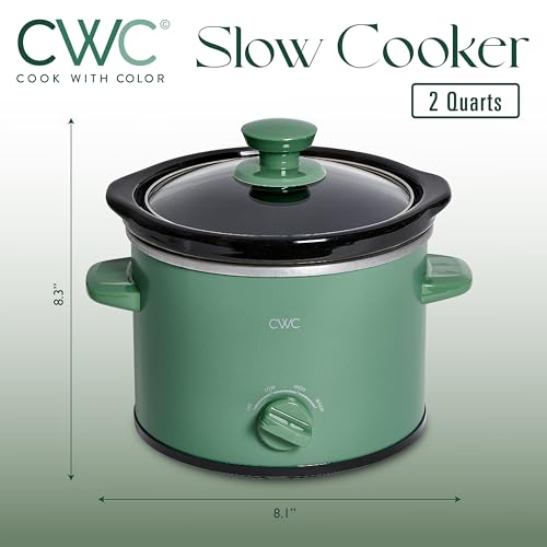 COOK-WITH-COLOR-2QT-Mini-Electric-Round-Slow-Cooker-Adjustable-Settings-Removable-Stoneware-Pot-Tempered-Glass-Lid-Dishwasher-Safe-Cool-Touch-Side-Handles-Dark-Sage COOK WITH COLOR 2QT Mini Electric Round Slow Cooker Adjustable Settings Removable Stoneware Pot Tempered Glass Lid Dishwasher Safe Cool Touch Side Handles Dark Sage