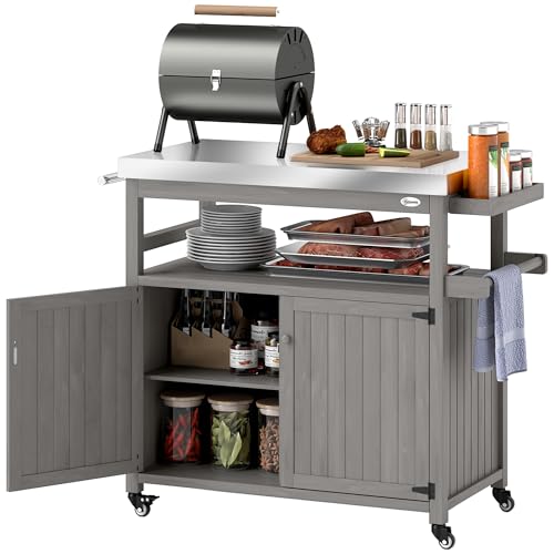 Outsunny Outdoor Grill Cart with Wheels and Storage,...
