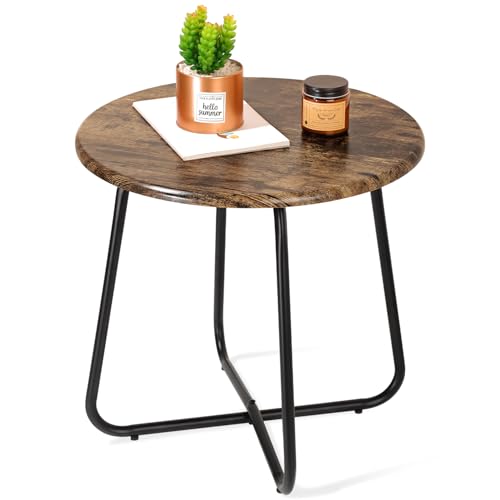 WDSHIYI Patio Outdoor Side Snack Table,Small Round Anti-Rust Metal Style for Garden Balcony, Yard,Living Room,Antique Brown
