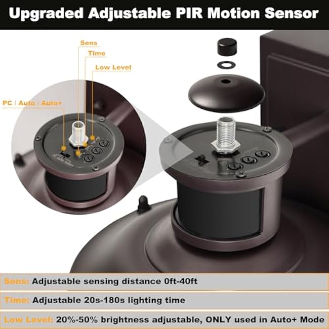 Retro Industrial Brown Outdoor Wall Lights with GFCI Outlet - Dusk to Dawn & Motion Sensor Porch Light, 3 Modes, Waterproof Anti-Rust Exterior Sconce for Porch,Garage, Patio, House