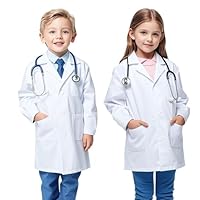 AUYAO Laborkittel für Kinder Wissenschaftler Kostüm Weißer Laborkittel Arztkittel mit knöpfen und Tasche Kinder Doktor Kostüm Medizin Labormantel Kittel Chemie für Jungen Mädchen Studenten Halloween M