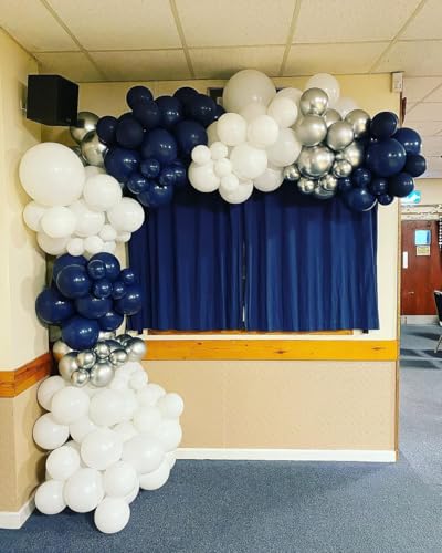 Image of 153Pcs Navy Blue and Silver Balloons Garland Arch Kit with Stars -22 18 12 10 5 inch Different Size Royal Blue White Silver Latex Balloon for Birthday Baby Shower Anniversary Party Decorations