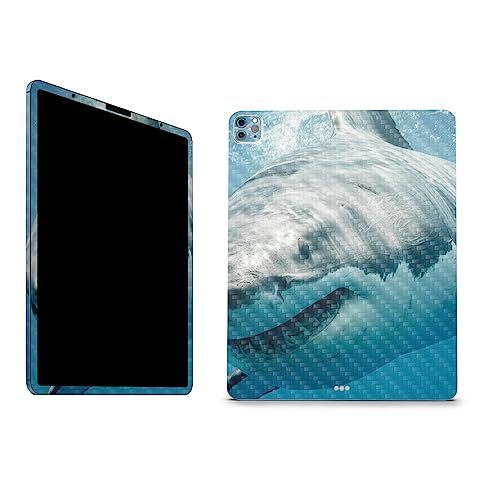 Image of MightySkins Carbon Fiber Skin Compatible with Apple iPad Pro 12.9 inch M2 6th Gen (2022) Full Wrap Kit - Great White Shark | Protective, Durable Textured Carbon Fiber Finish | Made in The USA