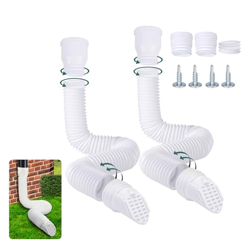 GartOasis Extensión Flexible para Canalón y Bajante, 80/100 mm Tubo Bajante Extensión Redonda con Rejilla para Desagüe, Manguera de Canalón, 47-150 cm, Accesorios para Bajantes (Blanco, 2 Unidades)