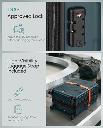 Songmics Hard Shell Suitcase, Abs Luggage Trolley With Tsa Lock, 4 Double Spinner Wheels, Travel Case With Strap, Large Suitcase 75 Cm, Expandable, Slate Teal RLP003C101 - 5