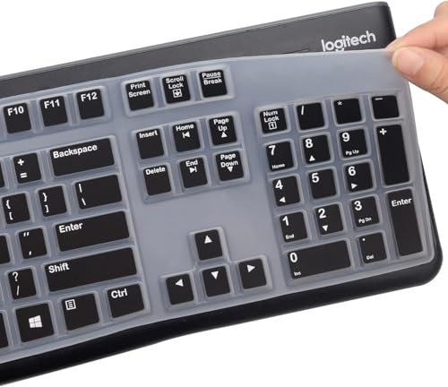 Image of OJOS Keyboard Cover Skin Protector for Logitech MK120 K120 Wired, Keyboard Protective Skin US Layout (NOT Fit Other Model Keyboards)-Black
