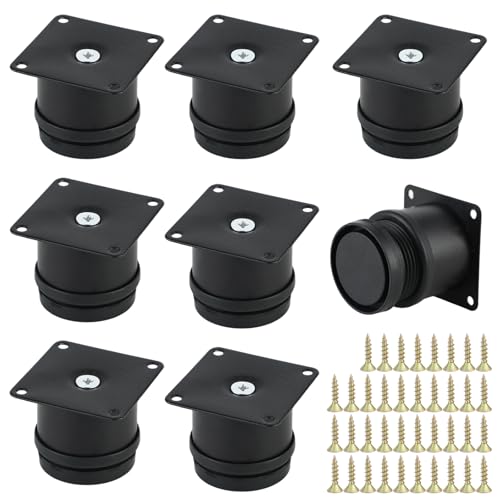 QinyOulhause Patas Regulables para Muebles 8 Piezas 5-6.5 cm – Patas de Metal Negro con Base Antideslizante Capacidad de Carga Total hasta 200 kg (4 Patas), para Mesa, Sofá, Armario y Mueble TV