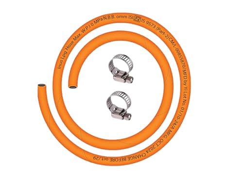 Image of INUS Ready to Use Reinforced LPG Rubber Hose PipeLeak Proof, Made With Reinforced Steel Wire Flame Resistant Design Perfect for Gas Stove with Durable Clamp 5m