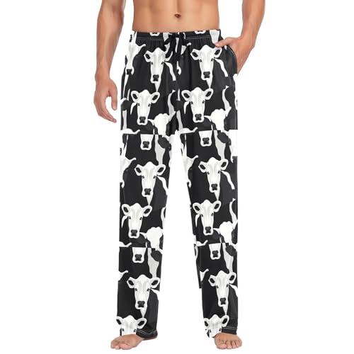 Cow Print Men's Pajamas Pants Cotton Sleep Bottoms Pants Lounge Sleepwear - S