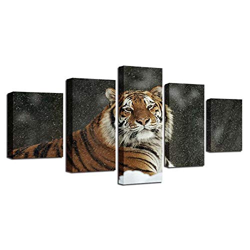 Tableau tigre de la forêt 5 pièces pour décoration salon moderne