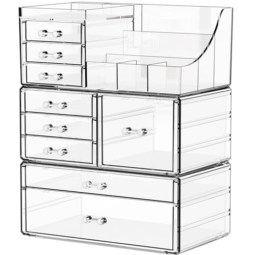 Yieach 3 Pack Clear Makeup Organizer Countertop for Dresser,Vanity and Bathroom Counter...
