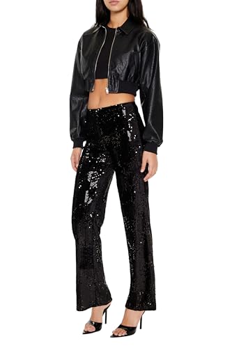 Forever 21 womens Sequin High-rise Straight Pants3