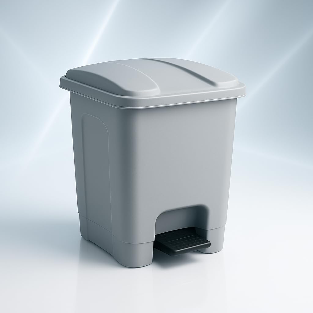 4-Gallon Gray Compact Step-On Trash Can with Foot Pedal and Lid Rectangular Waste Bin for Bathroom Kitchen Office