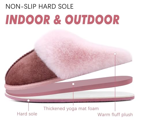 Image of KuaiLu Womens Cozy Memory Foam Slippers Ladies Fuzzy Faux Fur Lined Warm Arch Support House Shoes Slip on Comfy Winter Scuff Indoor Outdoor Rubber Hard Sole