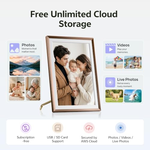 Image of ARZOPA 2K Digital Picture Frame 14 Inch Free Cloud Storage No Subscription QHD Anti-Glare Touchscreen Metal Frame Load Photos Videos from Phone Ideal for Gifting - D14Pro Mocha Brown
